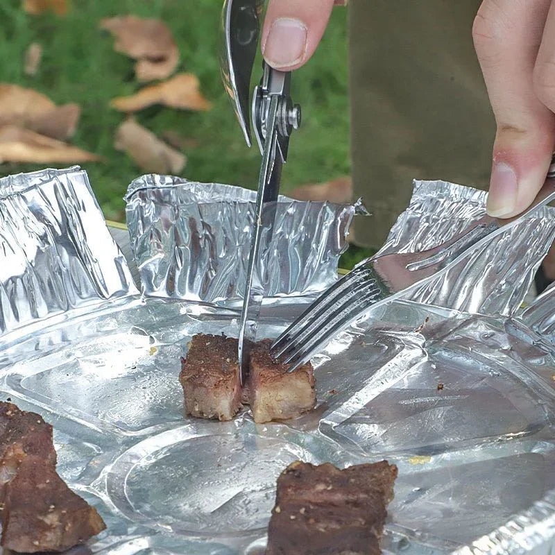 Norvo | GearSpork Utendørs bestikk 6-i-1 | Sammenleggbart multifunksjonelt bestikk laget av rustfritt stål | Kniv, gaffel, skje, boksåpner & flaskeåpner | For camping & trekking