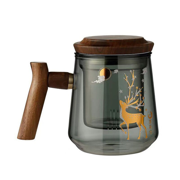 Premium Glass Tea Cup with Filter and Wooden Handle, 470ml | Skanto