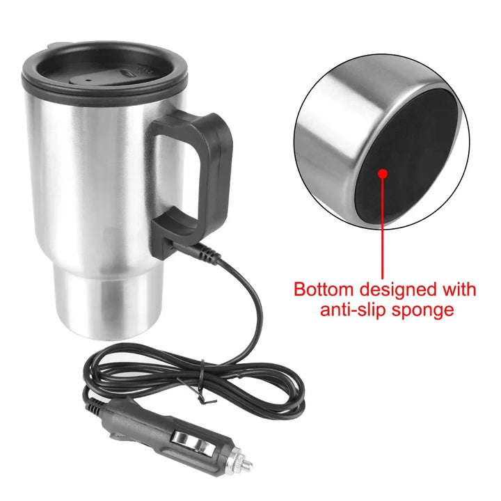 Skanto | 12V Elektrisk varmtvannskjele for bil - 450ml rustfritt stål termokopp for vann, kaffe, melk - Reiser & Camping