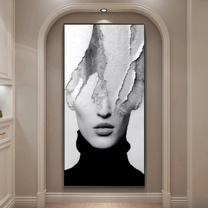Modern Abstract Portrait Superposition Landscape Wall Art Canvas Print B&W Art for Modern Living Room Entryway Foyer Decor (Unframed) | Skanto
