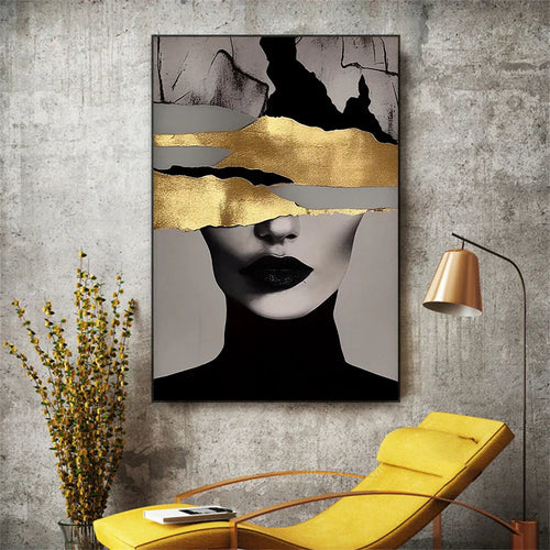 Golden Girl Fashion Wall Art Fine Art Canvas Prints Modern Abstract Portrait Pictures For Living Room Bedroom Boutique Lounge Art Decor | Skanto