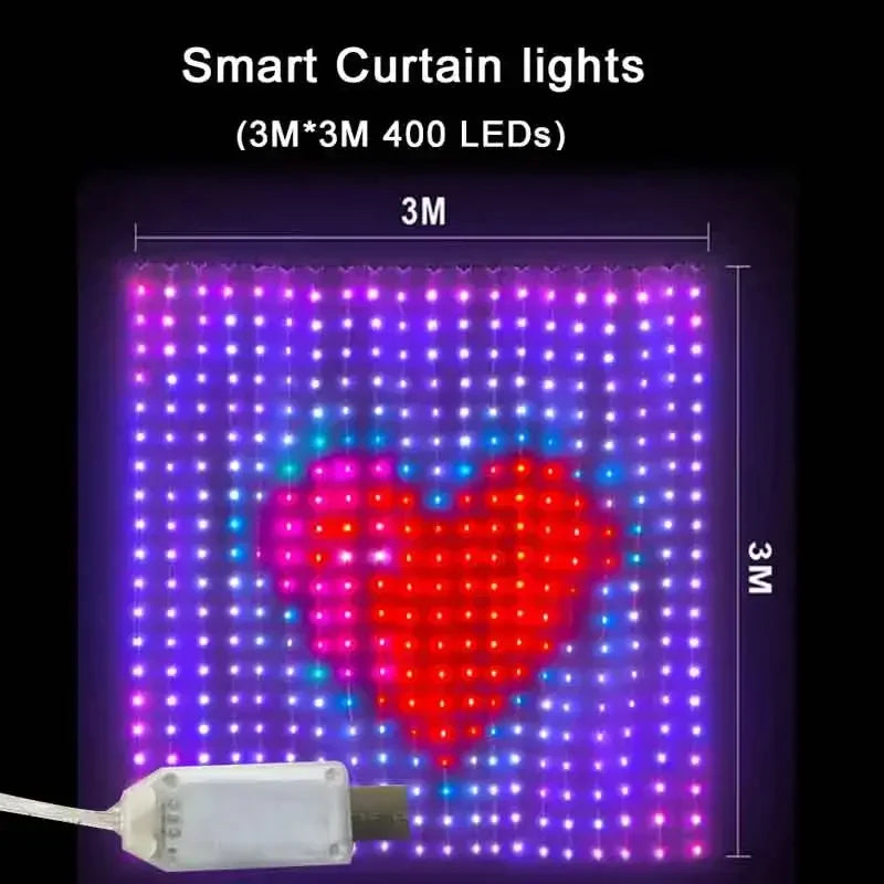 Smart LED Gardin Lyskjede Julelys - Programmerbare Fe-lamper for Soverom, Bryllup & Høytidsdekor med Musikk Synk og Fjernkontroll