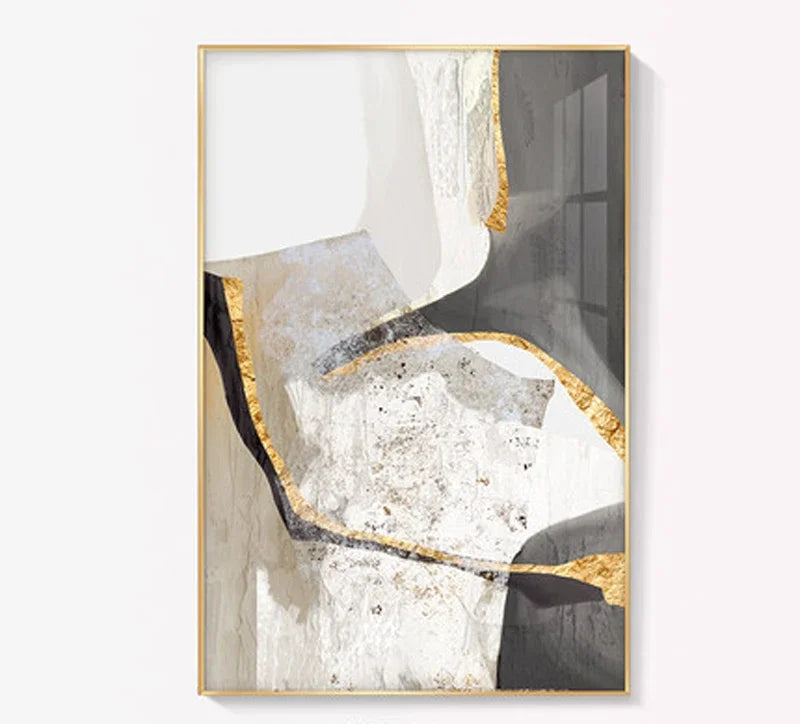 Nordic Abstract Geometric Neutral Colors Golden Beige Gray Wall Art Fine Art Canvas Prints Pictures For Modern Apartment Living Room Decor | Skanto