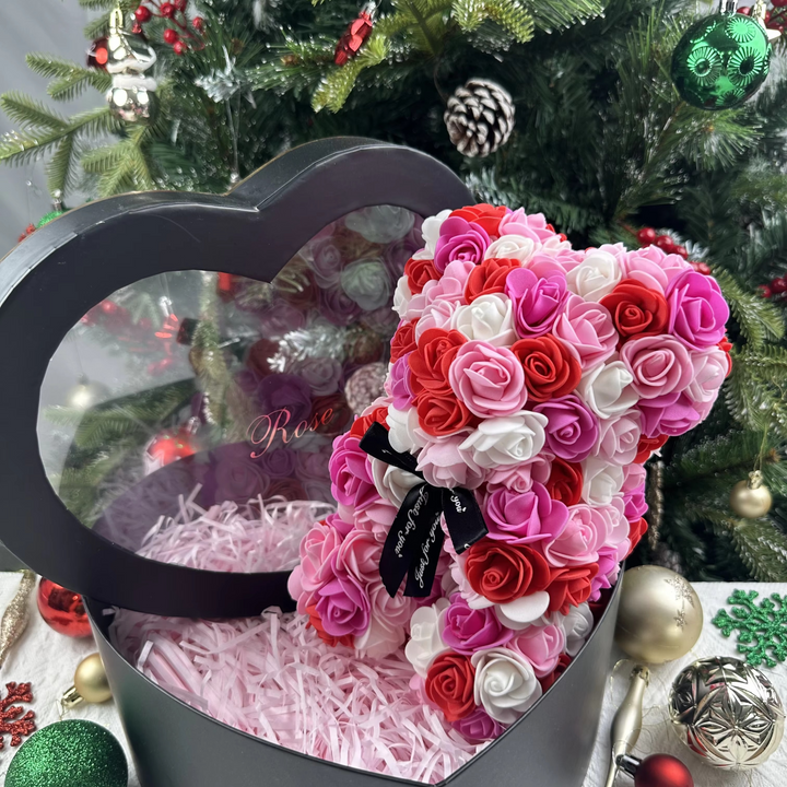 Skanto | 9.8in Kunstig Rose Teddy Bjørn Gave med Presentasjonsboks - Romantisk Jubileum eller Valentines Dag Dekor
