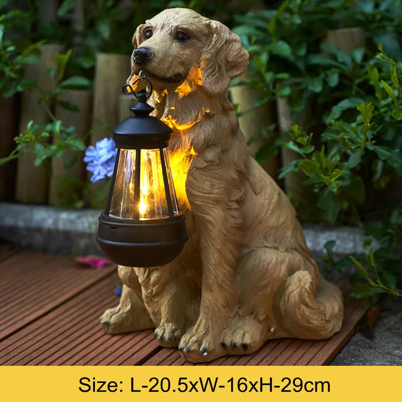 Solenergidrevet utendørs harpiks hundestatue lampe | Skanto