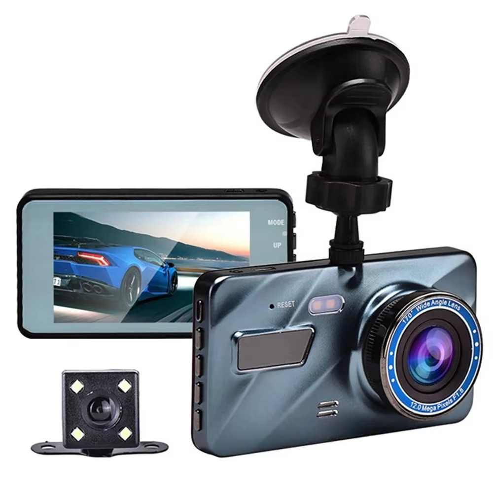 Skanto | 4" Dobbeltlinse Dash Cam med Full HD 1080P, Nattesyn, Front- og Bakvisning, Loopopptak, Aluminiumslegering Svart Boks