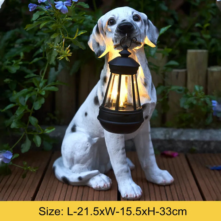 Solenergidrevet utendørs harpiks hundestatue lampe | Skanto