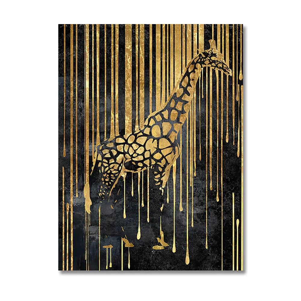 Modern Abstract Golden Zebra Lines Lion Elephant Tiger Wall Art Fine Art Canvas Prints Pictures for Luxury Apartment Living Room Dining Room Art Decor | Skanto
