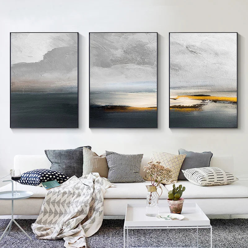 Sunset Lake Landscape Abstract Wall Art Fine Art Canvas Prints Pictures For Modern Apartment Living Room Home Office Art Decor | Skanto