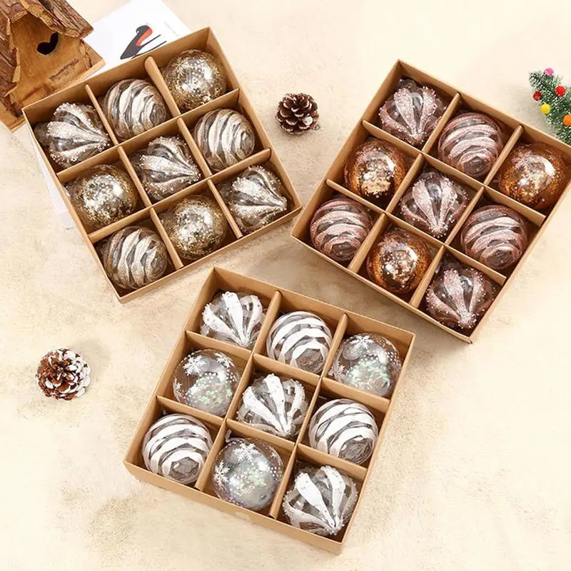 Skanto | GlansFeest Julehengedekorasjoner – Sett med 9 plastdekorasjoner med snøfnugg og ballongdesign