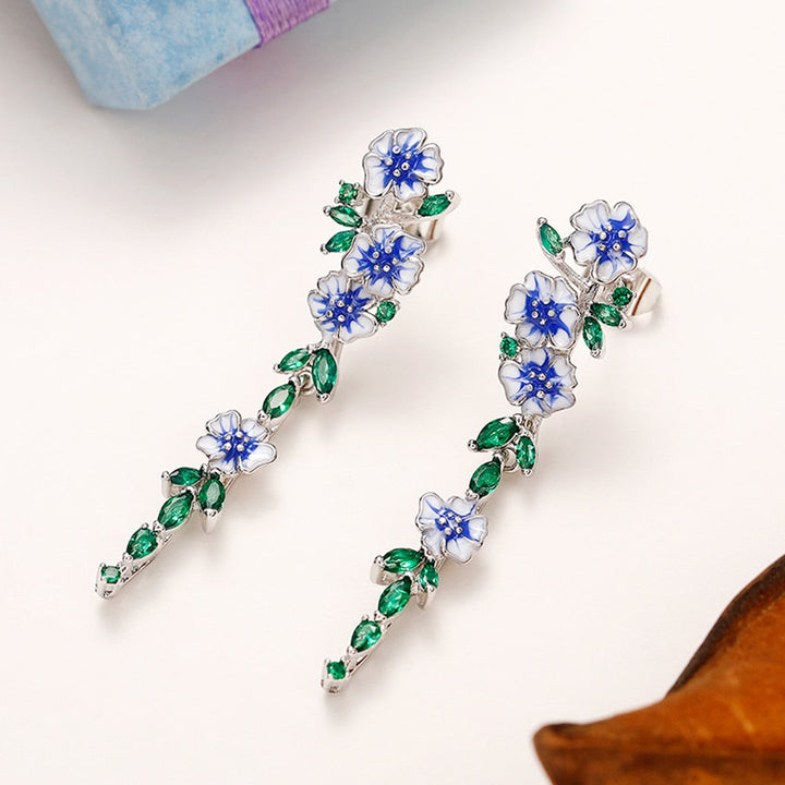 Skanto | Vintage Blå Blomst Dangle Øredobber