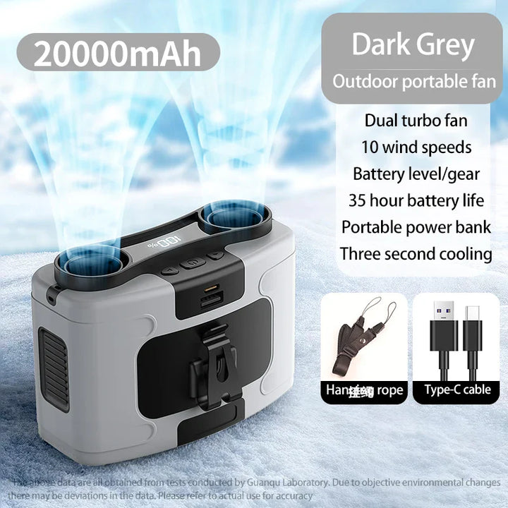 20000mAh Bærbar Midjevifte – Hengende Nakke vifte med Power Bank, Sterk Vind, LED-belysning for Sport, Bud, Utendørs Arbeid | Skanto