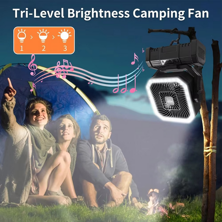 Oppladbar campingvifte med 20000mAh batteri, 4 hastigheter og LED-lanterne | Skanto