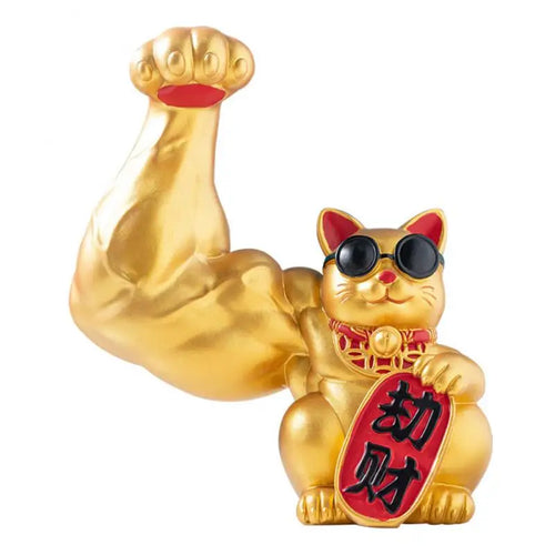 Skanto | Stor hånd, glad rikdom, vinkende katt, gullfarget vinkende håndkatt, hjemmeinnredning, velkomment vinkende katt, skulptur, statue, dekor, bilornament, butikkgave