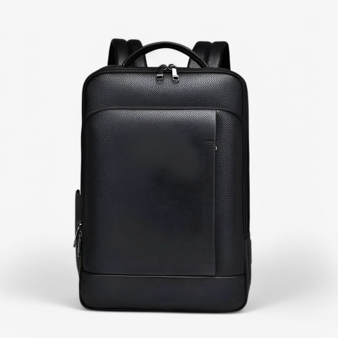 Skanto | Elegant lær ryggsekk for menn/kvinner med USB-port for laptop og hverdagsbruk, 15,6 tommer, svart