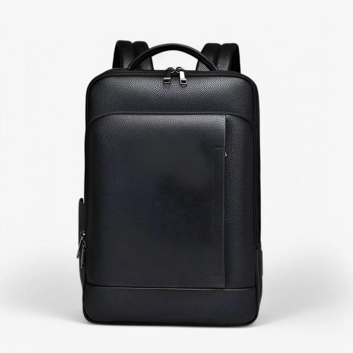 Eleganter Lederrucksack for Damen og Herren med USB-anschluss for laptop og täglichen bruk, 15,6 Zoll, schwarz