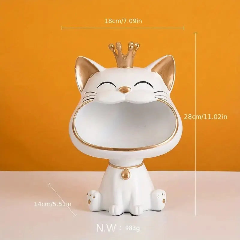 Skanto | Fortune Crown Big Mouth Cat Entrance Nøkkelholder Dekorativ Ornament, Lett Luksus Hjemmegave Skulptur