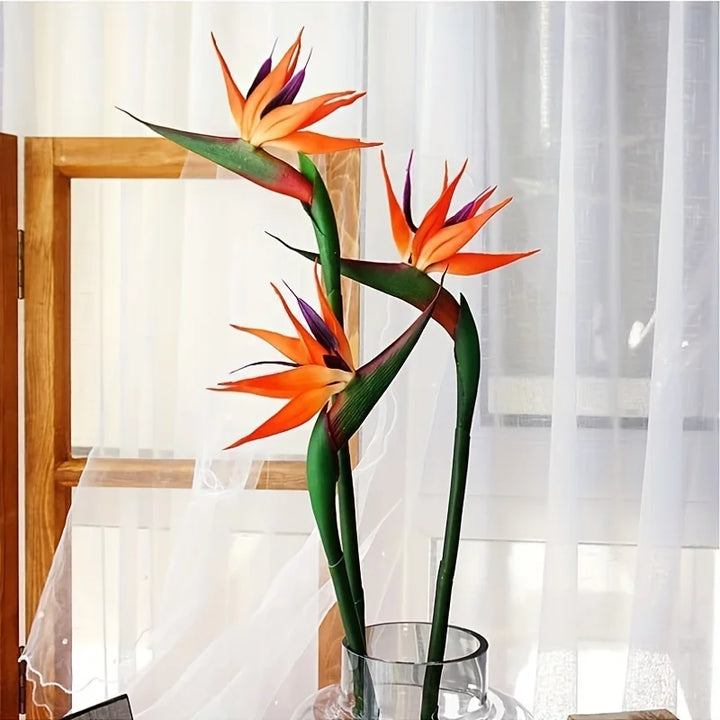 Skanto | Floriva 3-delt sett Künstig Strelitzia | Paradisfuglblomster | 24,5 cm Lange stilker | Dekorasjon for hjemmet, kontoret & arrangementer