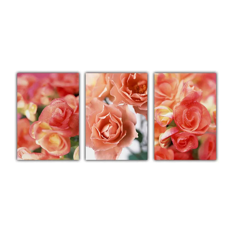 Pink Red Roses Floral Wall Art Fine Art Canvas Prints Modern Botanical Posters Pictures For Living Room, Bedroom Art Decor | Skanto