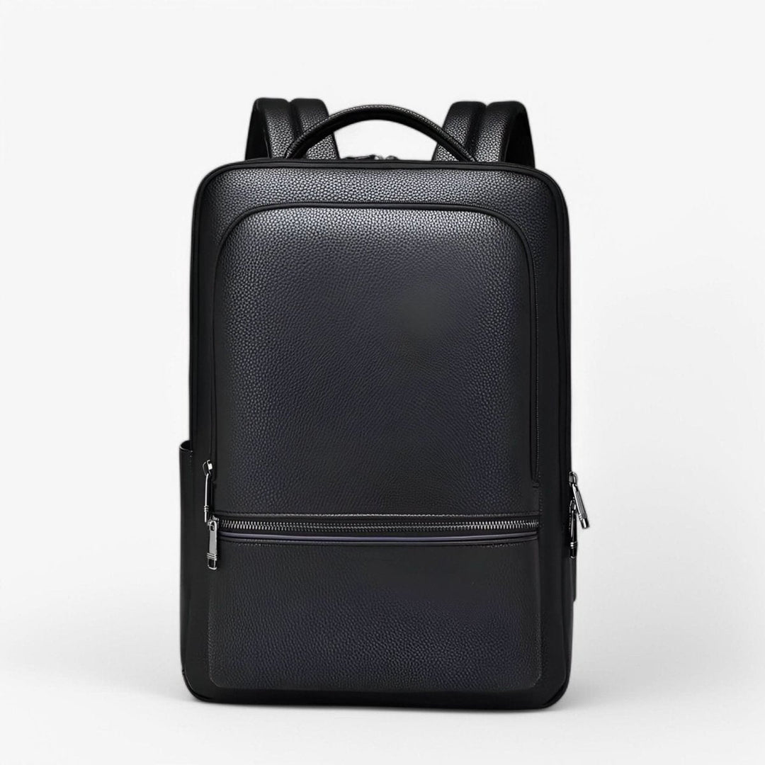 Skanto | Elegant lær ryggsekk for menn/kvinner med USB-port for laptop og hverdagsbruk, 15,6 tommer, svart