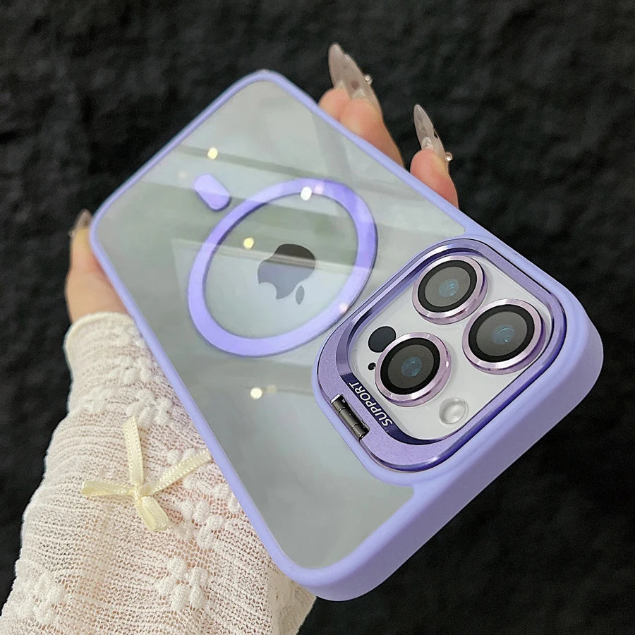 Skanto | Magnetisk Sjokkbestandig Magsafe Mobildeksel Stativ Glass Linsebeskytter Deksel