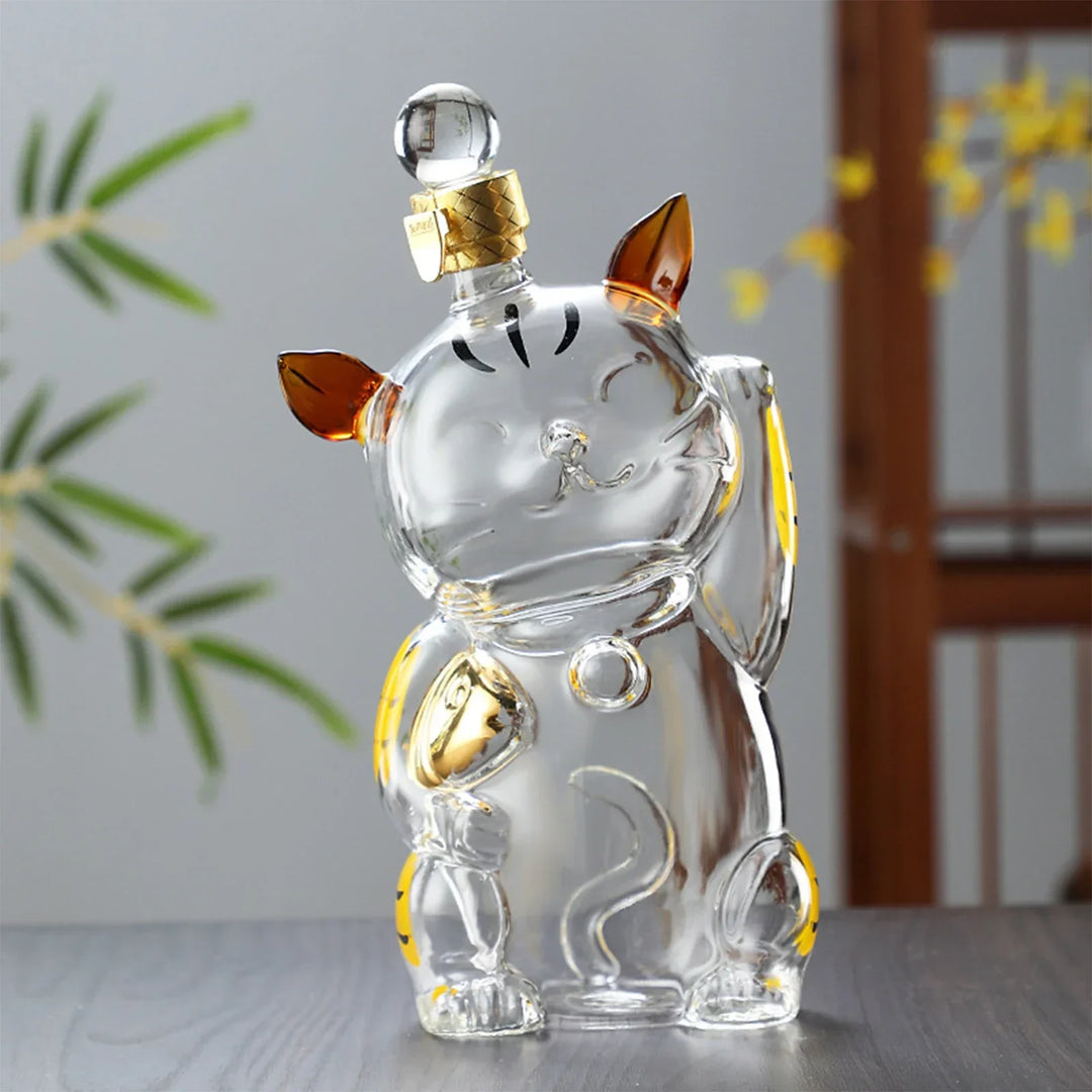 Skanto | Katformet Glass Dekanter Glassholder med Kork Flaskedekanter Drikkevarer Dispenser Karaffel 1000ml for Middagsfest Dekorasjon Gave