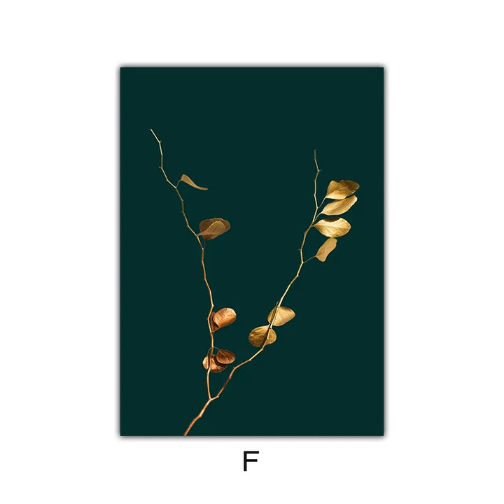 Abstract tropical botanicals golden leaves wall art artistic canvas prints pictures for living room dining room light luxurious interior decor | Skanto