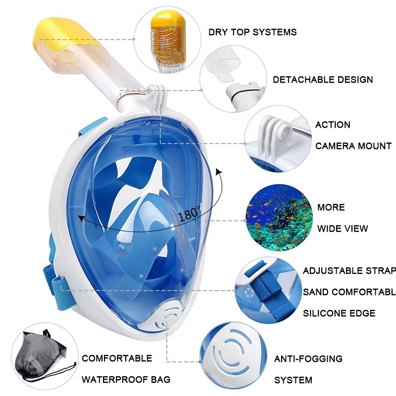 Skanto | Full Face Tørr Snorkel Dykker Maske for Svømming og Snorkling