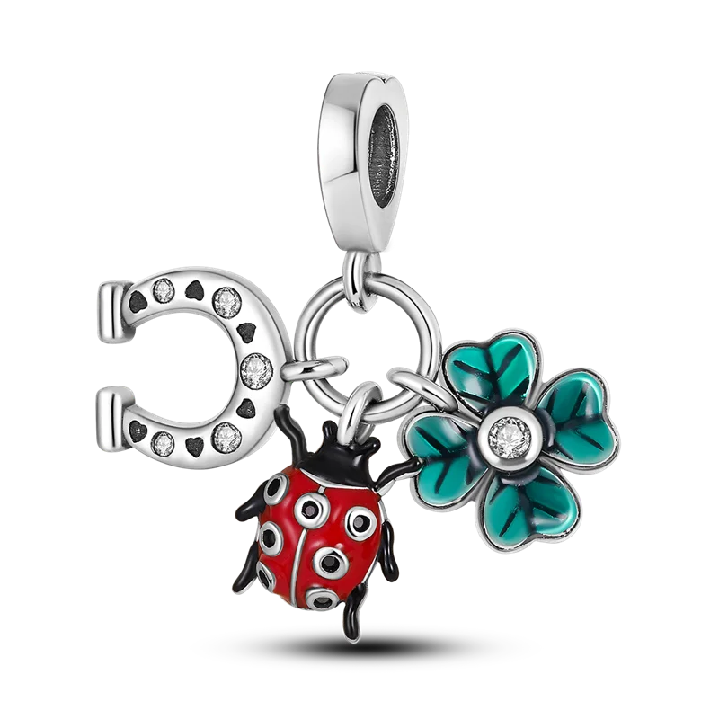 Skanto | 925 Sølv Gylden Leopard Charms Perler Fargerik Kameleon Nesehorn Løve Skarabé Katt Anheng Kompatibel med Original Pandora Armbånd Smykker