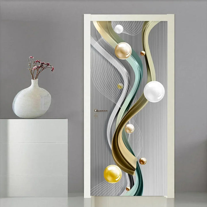 Modern Abstract Pearl Geometric Door Sticker Mural Removable PVC Vinyl Peel N Stick Wall Art Mural Sticker for Indoor Doors Creative DIY Home Deco | Skanto