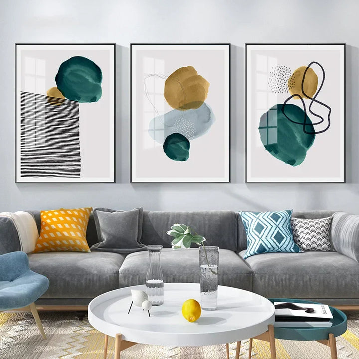 Green Yellow Black Abstract Shape & Line Minimalist Nordic Wall Art Fine Art Canvas Prints Pictures For Living Room Home Office Decor | Skanto