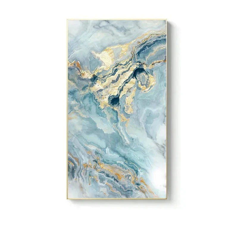 Blue Golden Liquid Marble Essence Wall Art Fine Art Canvas Prints Pictures For Modern Apartment Luxury Living Room Art Decor | Skanto