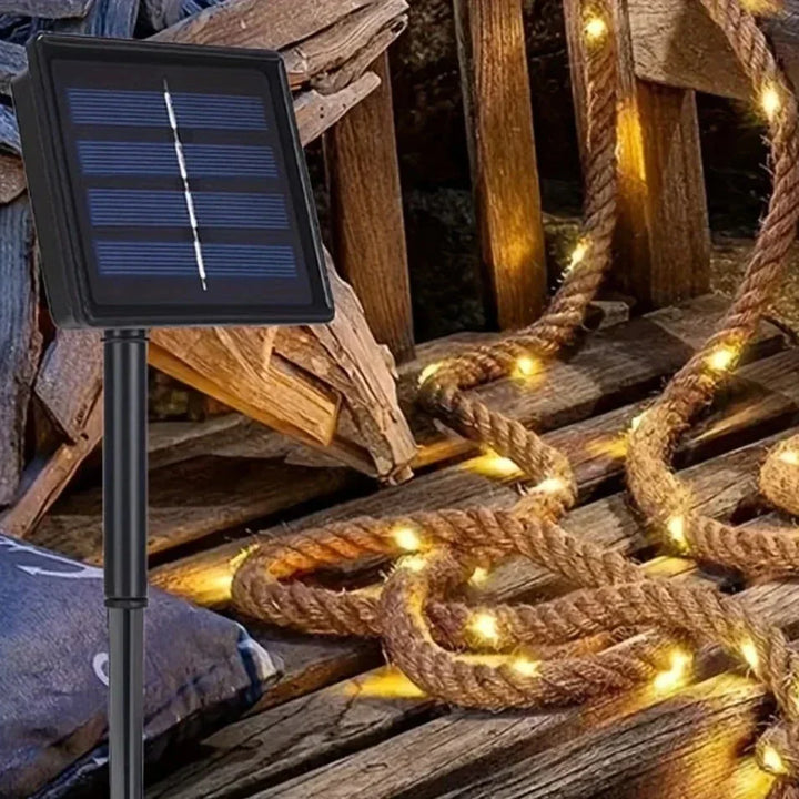 Skanto | SolarRope | Solenergidrevet hampereplampe | Bærekraftig dekorbelysning for hage og terrasse