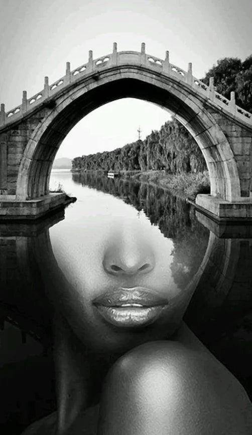 Modern Abstract Portrait Superposition Landscape Wall Art Canvas Print B&W Art for Modern Living Room Entryway Foyer Decor (Unframed) | Skanto