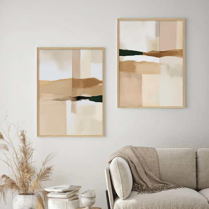 Neutral Color Block Beige Black Wall Art Fine Art Canvas Prints Modern Abstract Pictures for Living Room Bedroom Art Decor | Skanto