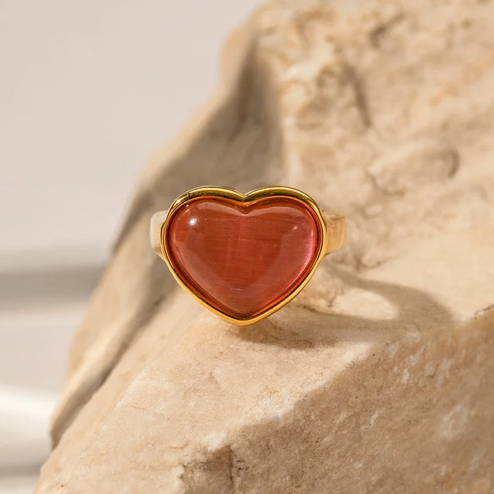 Skanto | Elegant Rosa Hjerte Stein Ring