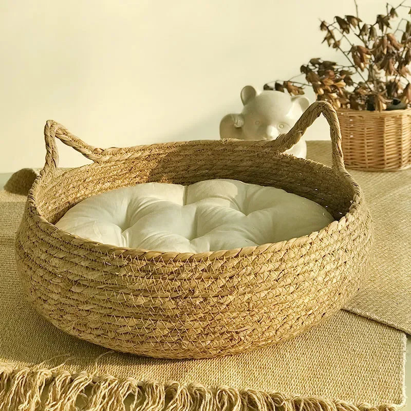 Rattan kattekurv håndlaget & vaskbar Skanto