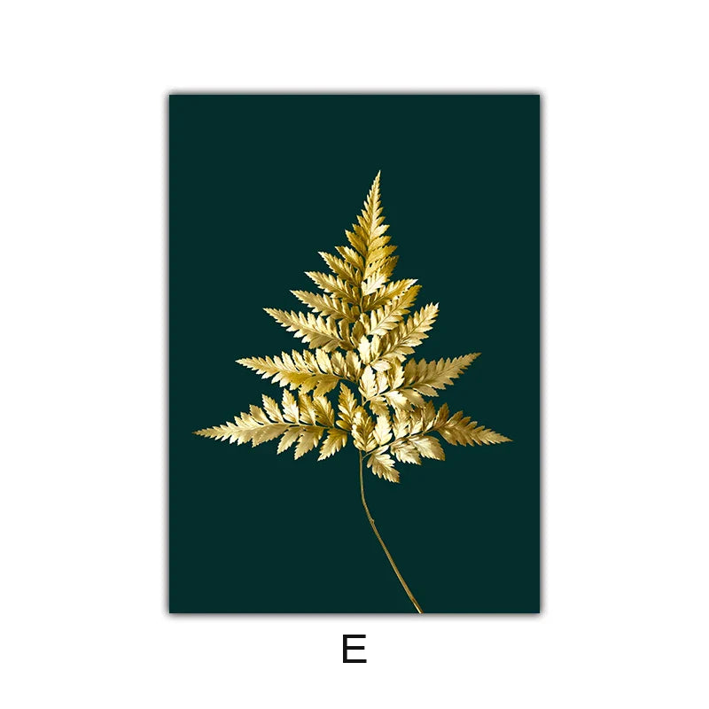 Abstract tropical botanicals golden leaves wall art artistic canvas prints pictures for living room dining room light luxurious interior decor | Skanto