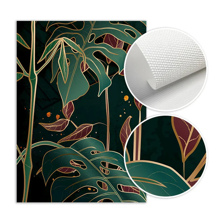 Modern Abstract Tropical Botanicals Wall Art Fine Art Canvas Prints Red Green Palm Leaves Posters Pictures For Living Room Hotel Room Decor | Skanto