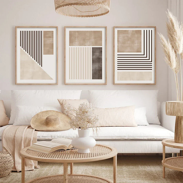 Brown Beige Color Block Geometric Wall Art Fine Art Canvas Prints Abstract Minimalist Pictures for Modern Living Room Bedroom Art Decor | Skanto
