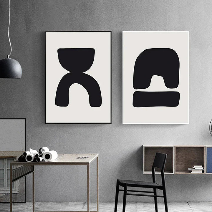 Minimalist Abstract Primitive Symbols Wall Art Fine Art Canvas Prints Black White Pictures for Modern Apartment Living Room Home Decor | Skanto