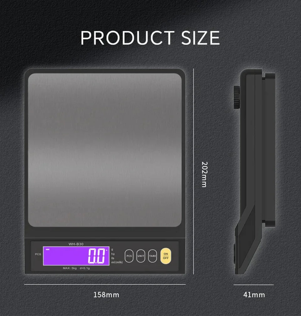 Skanto | 5 kg/0.1 g og 10 kg/1 g digital elektronisk kjøkkenvekt, LCD-skjerm, helt vanntett rustfritt stål vektsverktøy for baking