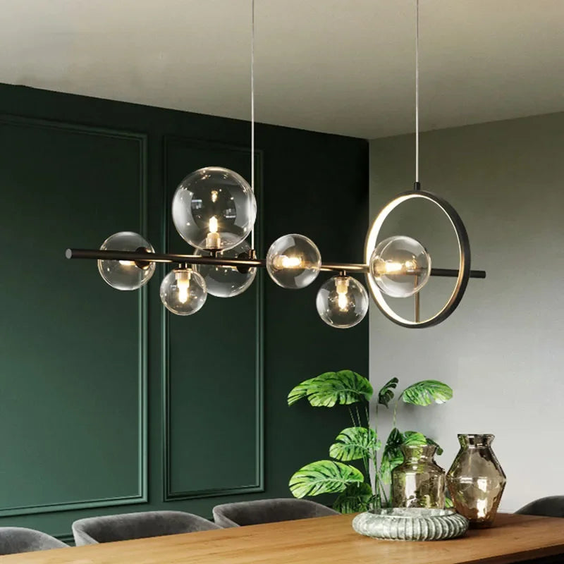 Skanto | Moderne Kreativ Metall Kandelaber Belysning: 7/10 Klare Glassbobler, Lang Rund Design med G9 Lysarmatur