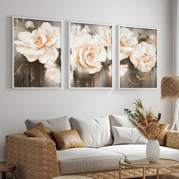 Pink Beige Petals Large Floral Wall Art Fine Art Canvas Prints Elegant Abstract Botanical Picture For Living Room Bedroom Art Decor | Skanto