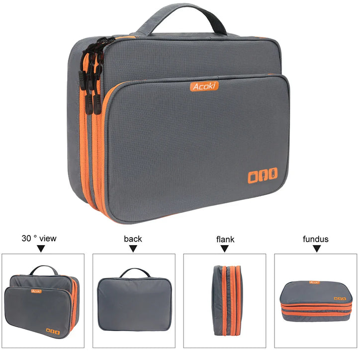 Skanto | Elektronikk Organisator TECHNIVO LayerPro | 3-Lags Kabelpose | Vanntett & Stor Volum | For iPad, Ladere & Tilbehør