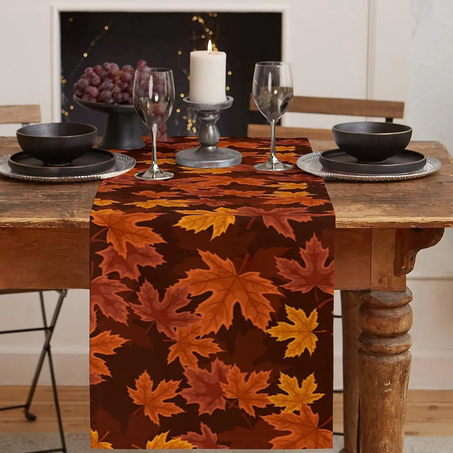 Norvo | Autumna LeafRunner Bordløper Lin | Lønnblad Høst Dekor | Vaskbar & Holdbar | 150–200 × 33 cm