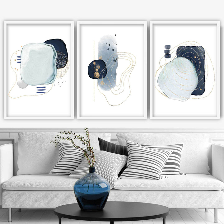 Abstrakte vinterstemning blå gull kunsttrykk