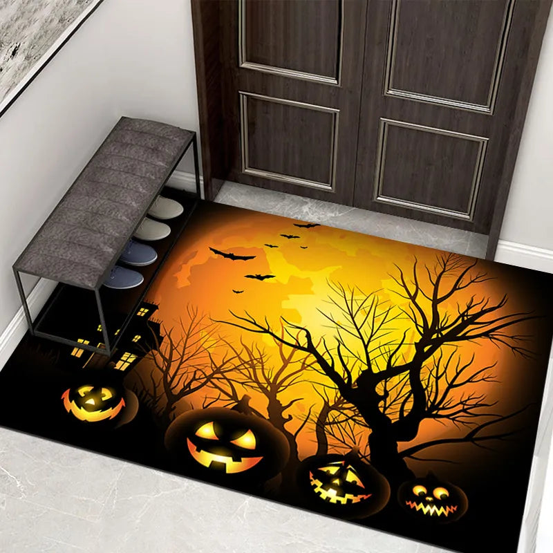 Krypende Halloween Dørmatte – Ruggfri Dørmatte med Gresskar og Spøkelse Design for Inngangspartiet | Skanto