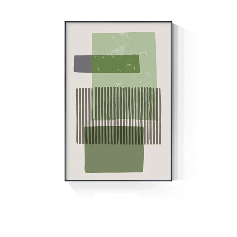 Abstract Green Geometric Line Art Wall Art Fine Art Canvas Prints Pictures for Modern Apartment Living Room Home Office Art Decor | Skanto
