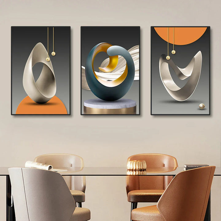 3-Piece Modern Aesthetic Abstract Still Life Wall Art Fine Art Canvas Prints Pictures for Luxury Loft Apartment Living Room Dining Room Art Decor | Skanto